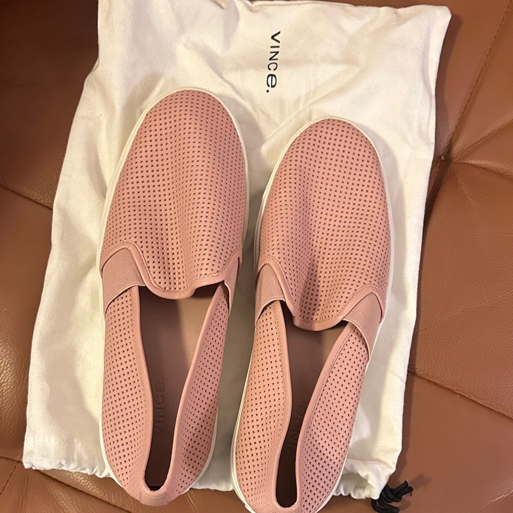 Vince Perforated Slip-On Mules in Blush Pink